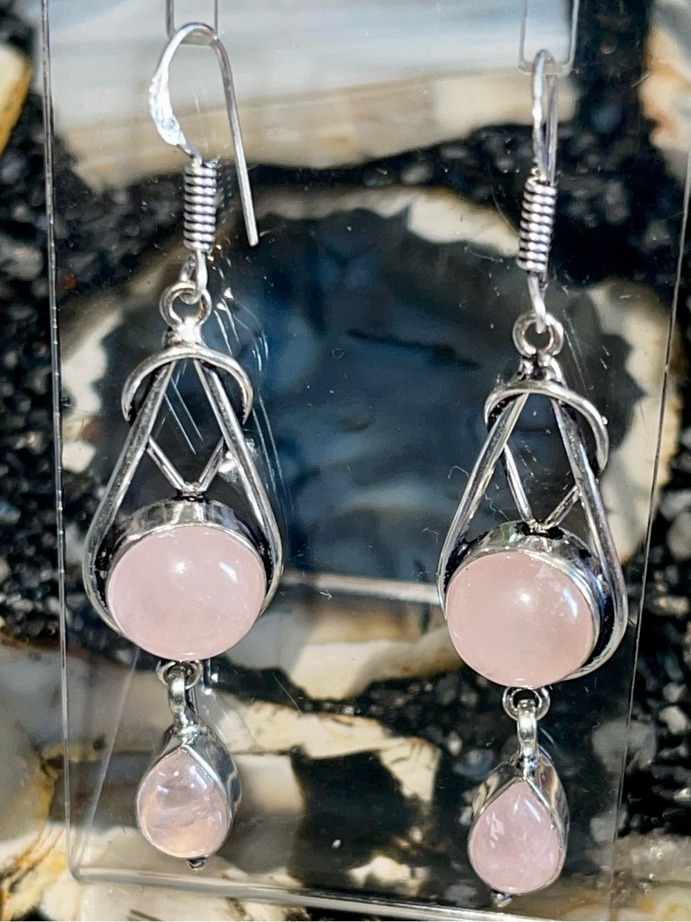 Pink Rose Quartz “Stone of Pure Love” Earrings 2 1/2”
